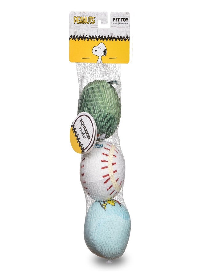 Peanuts for Pets Snoopy The Athlete Multi-Material Dog Ball Toy, 3-Pack - Squeaky, Interactive Dog Toys with Multiple Textures, Perfect for Fetch and Chew - Featuring Snoopy and Woodstock Designs - Image 1